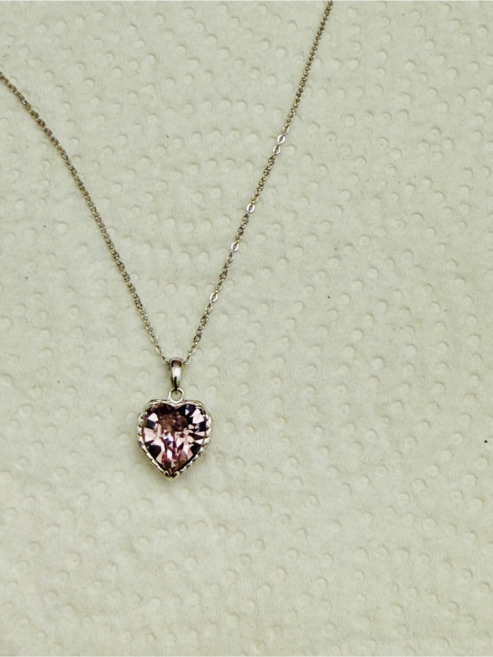 Silver Necklace with Pink Heart Crystal Pendant